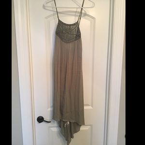 Sage Green Flowy Midi Dress with Crochet Detail